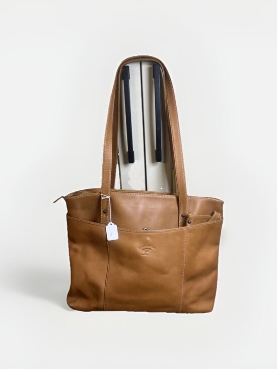 Ellington Handbags - Ellington Cognac Brown Leather Shoulder Bag Whipstitch Trim Work Bag Travel